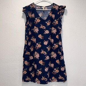 St. John's Bay navy blue multicolor floral flutter short sleeve dress for women